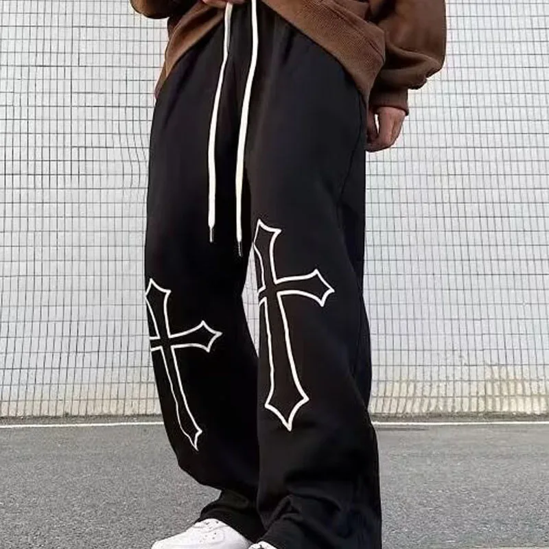 2024 Hong Kong style new design sense of printed pants jazz dance hip hop street loose fashion drawstring sweatpants