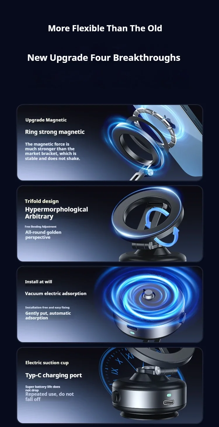 Magnetic Vacuum Suction Car Phone Holder 360° Rotating Electric Vacuum Cup Mount Universal for Car IPhone Navigation DJI Gopro