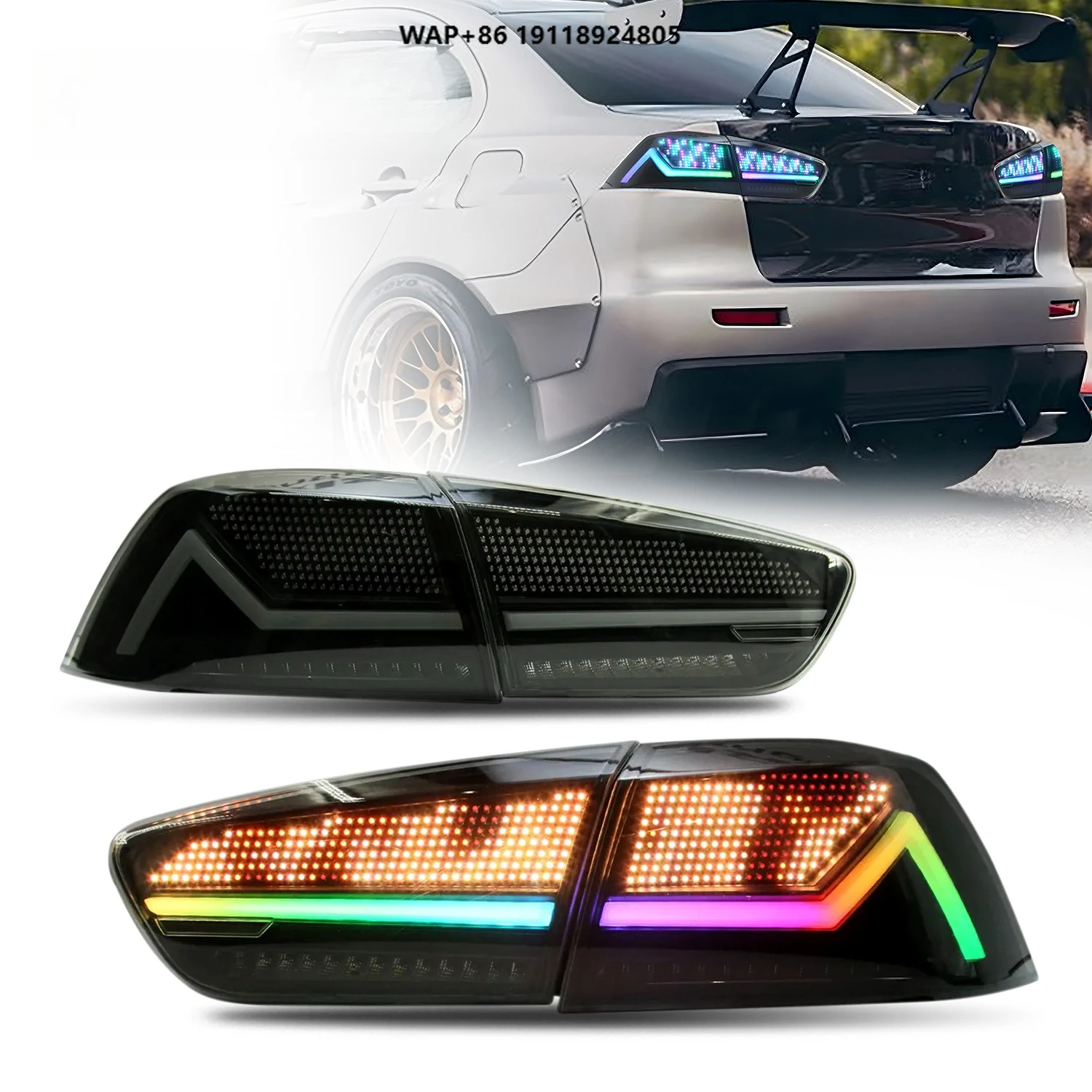 

RGB LED Tail Lights for Lancer 2008-2017 OLED Custom Patterns Rear Lamps Assembly EVO X Smoked 4PCS