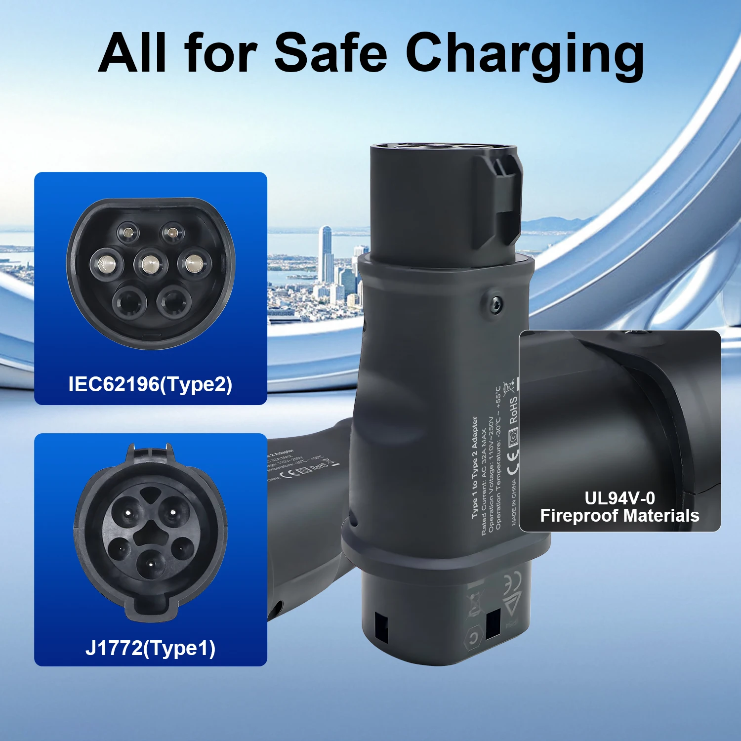 Kolanky 32A 7.2kw EV Charger Adapter Type 2 To Type 1 Home Charging US Electric Vehicle Cars Connect AC Type 2 Charger view 4