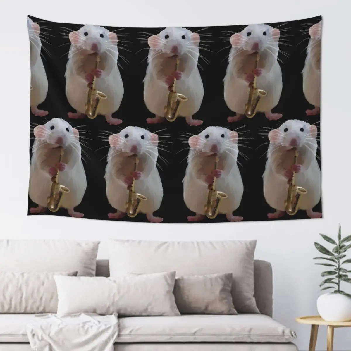 Rat Playing The Saxophone Tapestry Hippie Wall Hanging Aesthetic Home Decor Tapestries for Living Room Bedroom Dorm Room