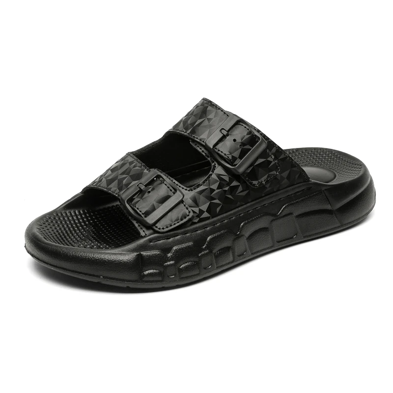 

Летние мужские шлепанцы с двойной пряжкой, повседневные сандалии без шнуровки, мужские шлепанцы на толстой подошве 3,5 см, мягкая удобная обувь