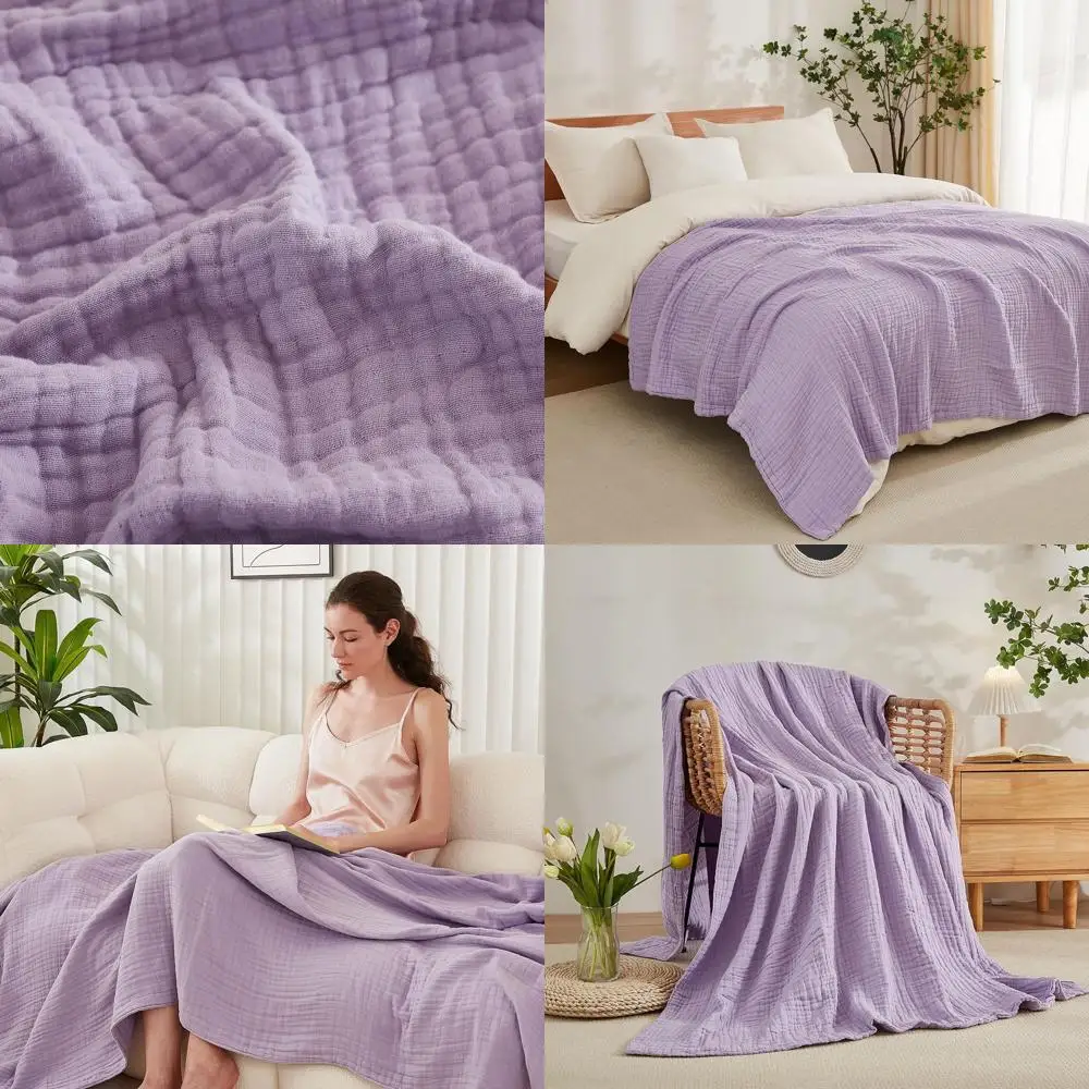 

Queen Size Cotton Muslin Blanket - Soft, Lightweight, Breathable, All-Season 90x90 in Lavender