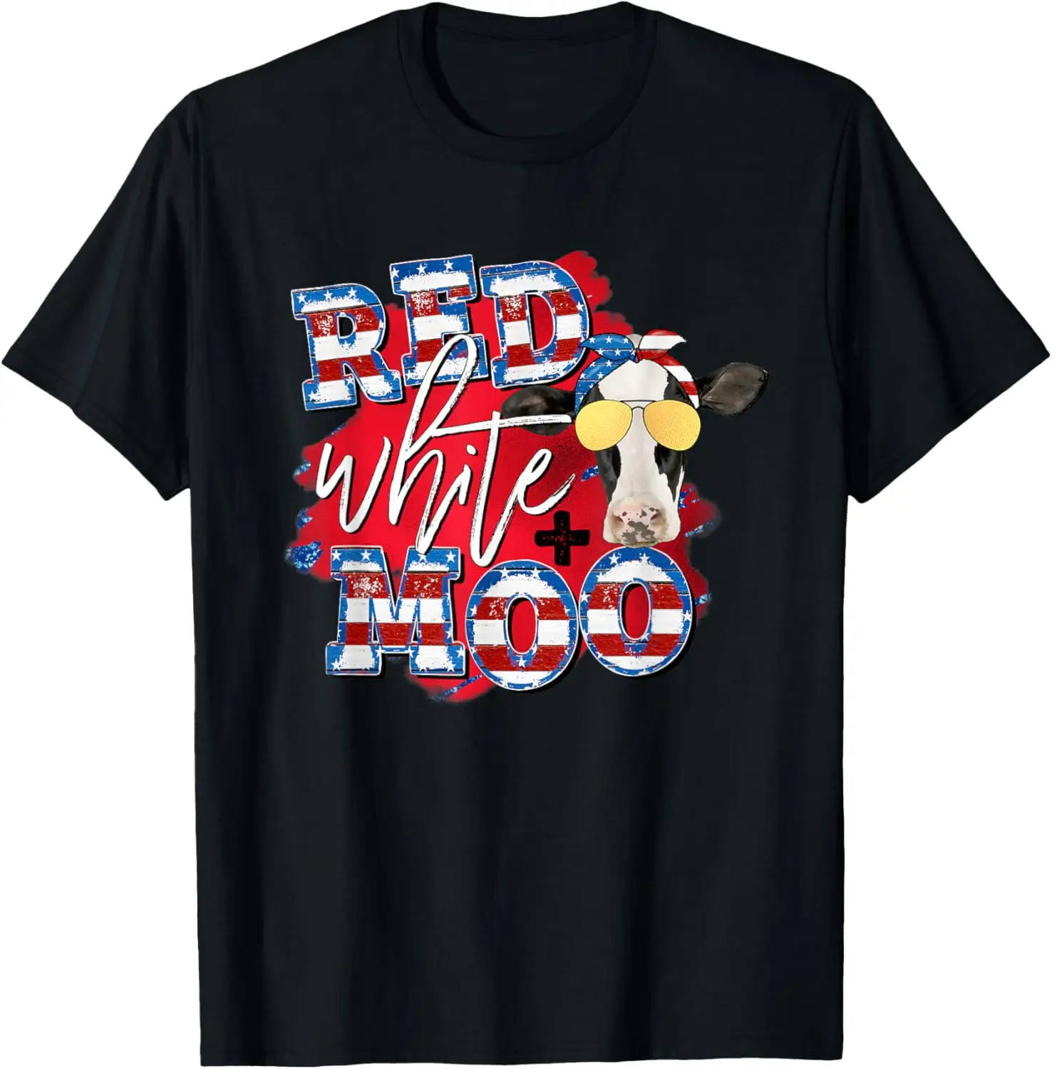 

Red White and Moo Patriotic Cow USA Flag Funny 4th July Gift T-Shirt