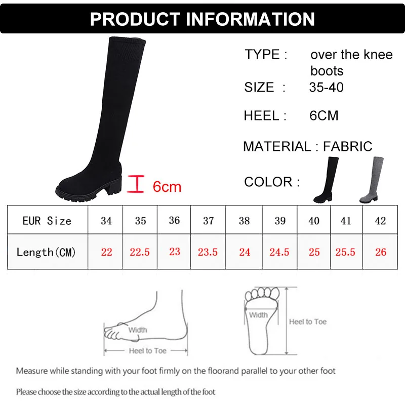 Lucyever Autumn Winter Women\'s Over The Knee Sock Boots 2024 Stretch Knitted Thick Heels Long Boots Woman Slip On Platform Shoes