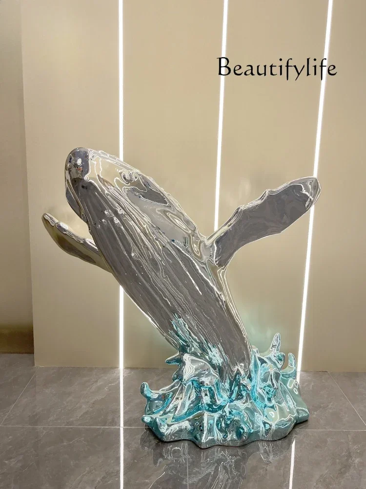 Whale Sculpture Ornament Dolphin Floor Decoration Sales Office Hotel Staircase Fiberglass Art