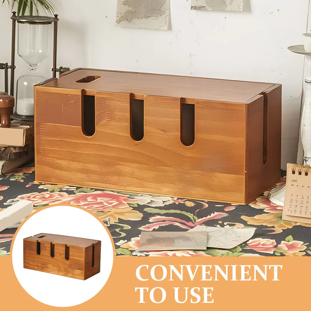 Handcrafted Wood Cable Management Box Cord Organizer for Desk Computer Power Strip Router Charger Cords Desktop Organization