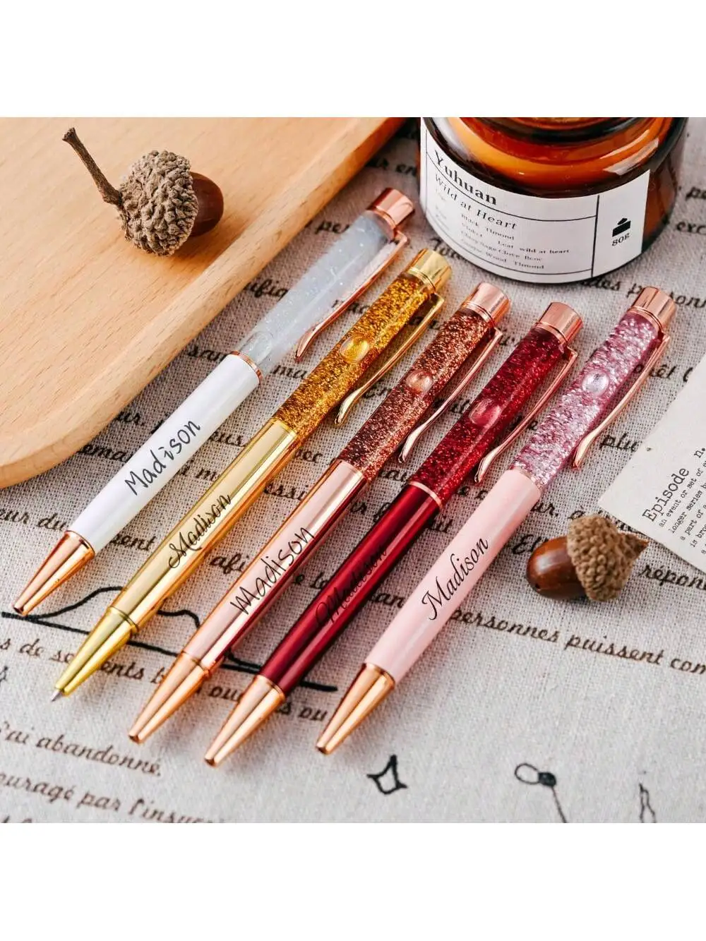 1PC Personalized engraved glitter ballpoint pen, Customized Quicksand Ballpoint Pen,gift for women, stationery, office accessori