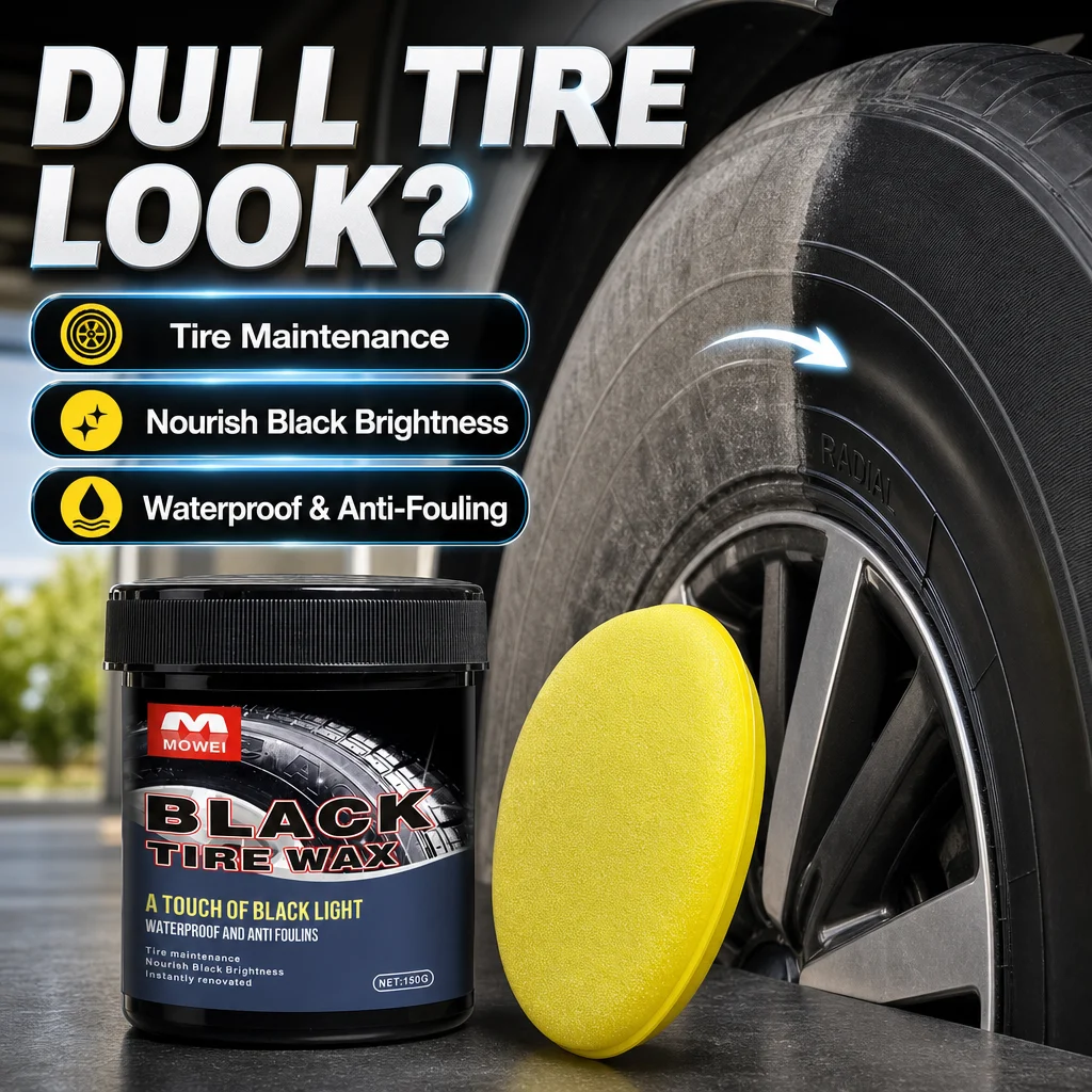 Black Tire Wax 150g with Sponge Car Rubber Restorer Waterproof Anti-Fouling Nourishes Black Brightness