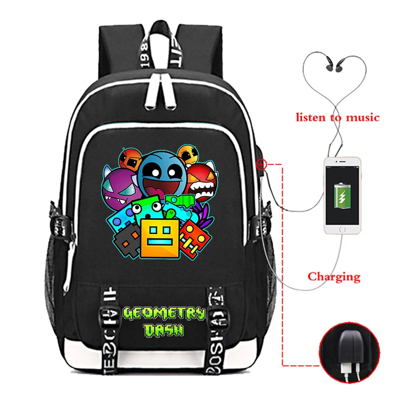 

Game Geometry Dash Printing Backpack for Teenage Boys Hight Quality Usb Charge School Bags Student Bookbag Men Travel Backpacks