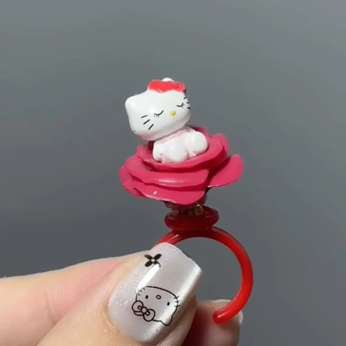 sanrio hello kitty rotatable ring cute cartoon animation three-dimensional doll ring creative jewelry various styles kawaii gift