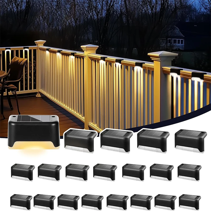 

Solar Deck Lights 20 Pack Outdoor Step Lights Waterproof Led Solar Lights for Railing Stairs Step Fence Yard Patio and Pathway