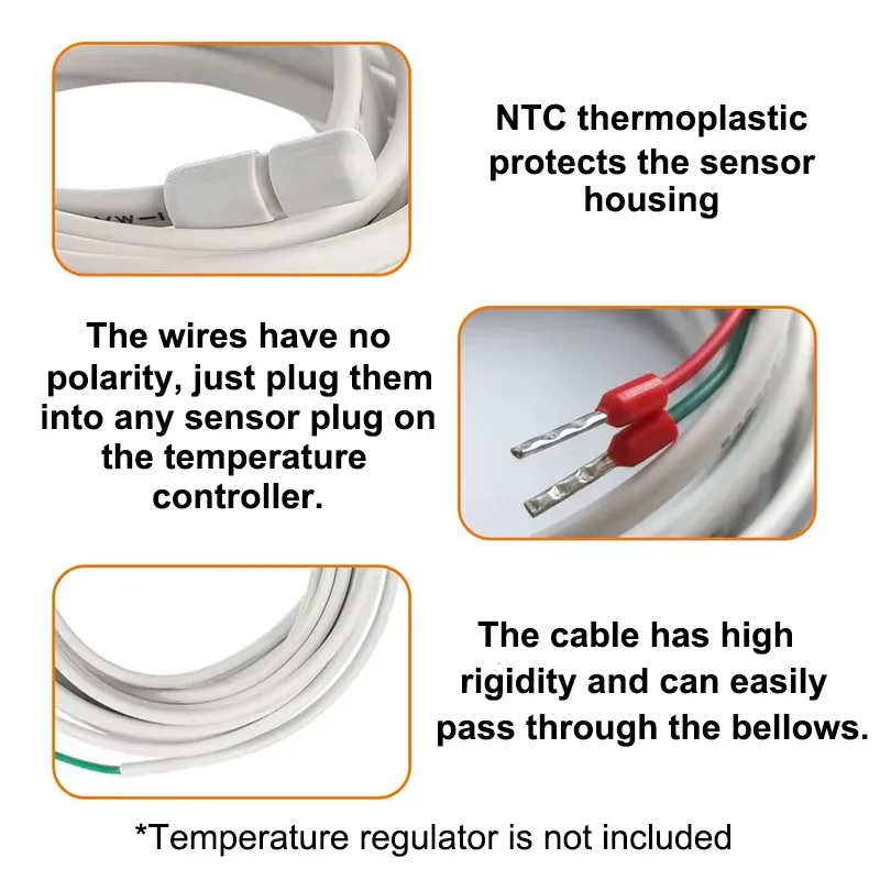 NTC 10K Indoor 3-Meter Cable Floor Heating Sensor, Temperature Controller, Waterproof Probe