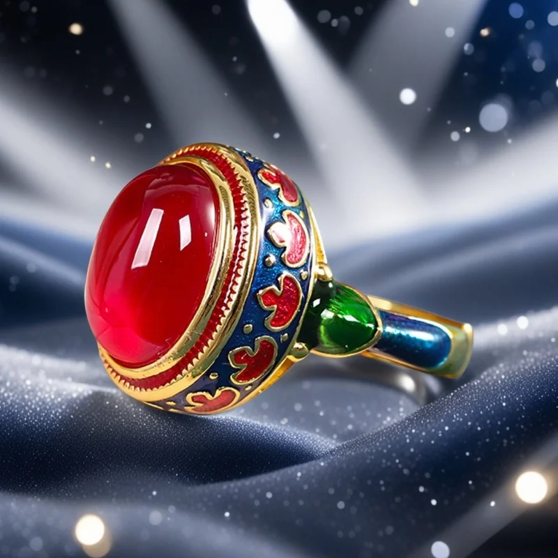 الحرفية الذهبية القديمة الأصلية خواتم العقيق الطبيعي المينا النمط الوطني مجوهرات الزفاف الفاخرة الخفيفة