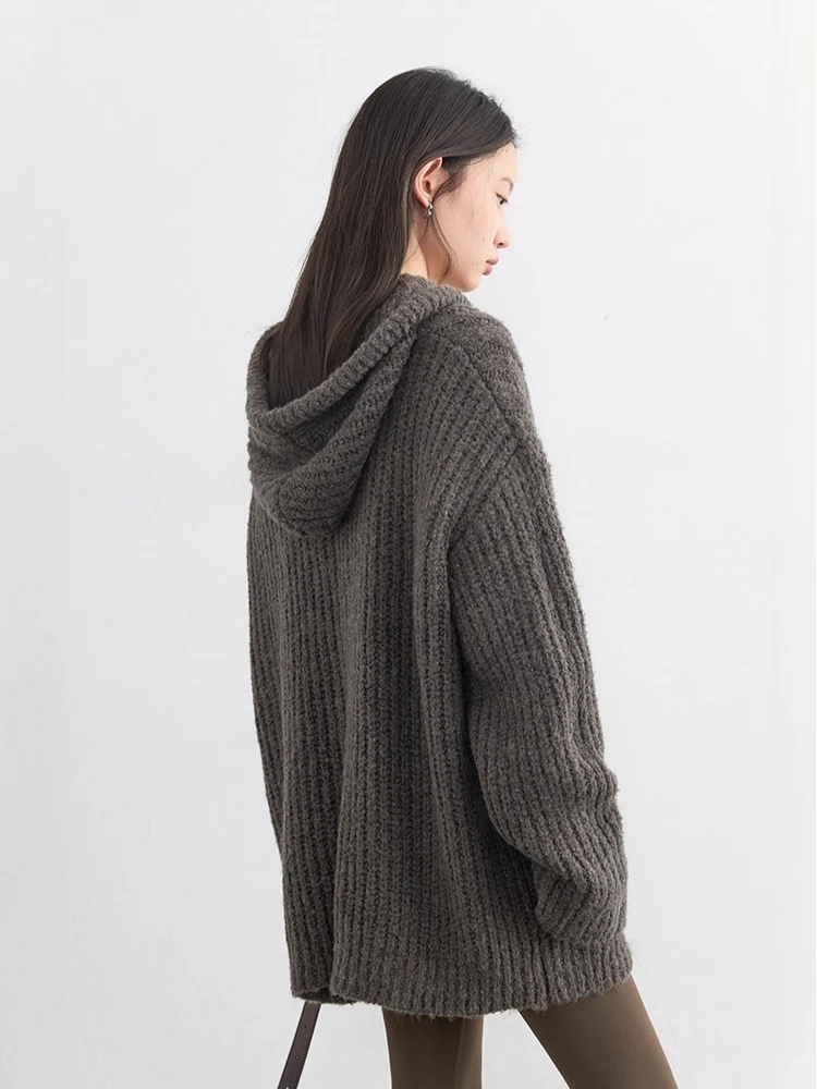 CHIC VEN Korean Women Sweaters Loose Casual Long Hooded Drawstring Knitted Cardigan Female Warm Jacket Autumn Winter 2025