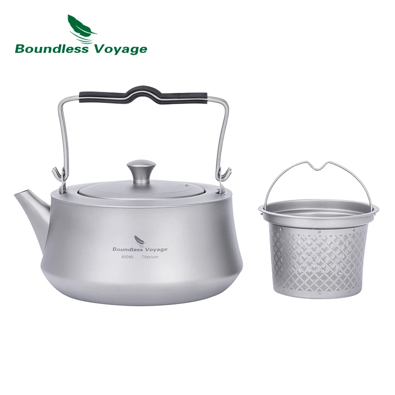 Boundless Voyage Titanium Kettle 0.8L Outdoor Cookware Camping Water Jug Ultralight Teapot for Loose Tea Ti3093D