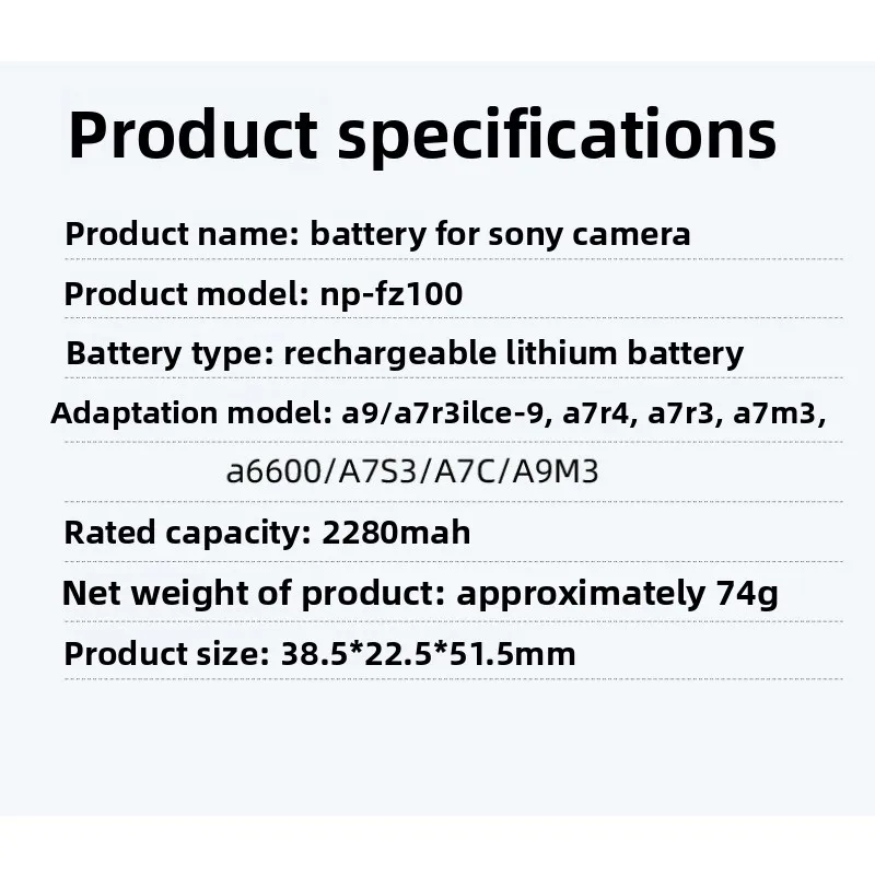 For Sony NP-FZ100 Digital Camera Battery Sony Micro-single A9/A7R3ILCE-9/A7R4/A7R3/A7M3/A6600/A7S3/A7C/A9M3 Charger Battery