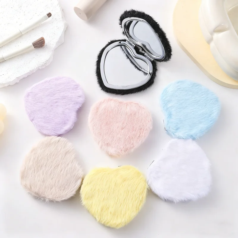 

1PCS New Valentine's Day Gifts Folding Plush Double Sided Makeup Mirror Portable Elegant Travel Handheld Cosmetic Mirror Compact