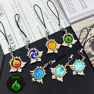 Genshin Impact Vision Luminous Keychain 7 عناصر قلادة صغيرة مزدوجة الجانب من الزجاج مع حزام حبال هدايا تأثيري أفضل 6 مبيعات Genshin Vision - رقم 3