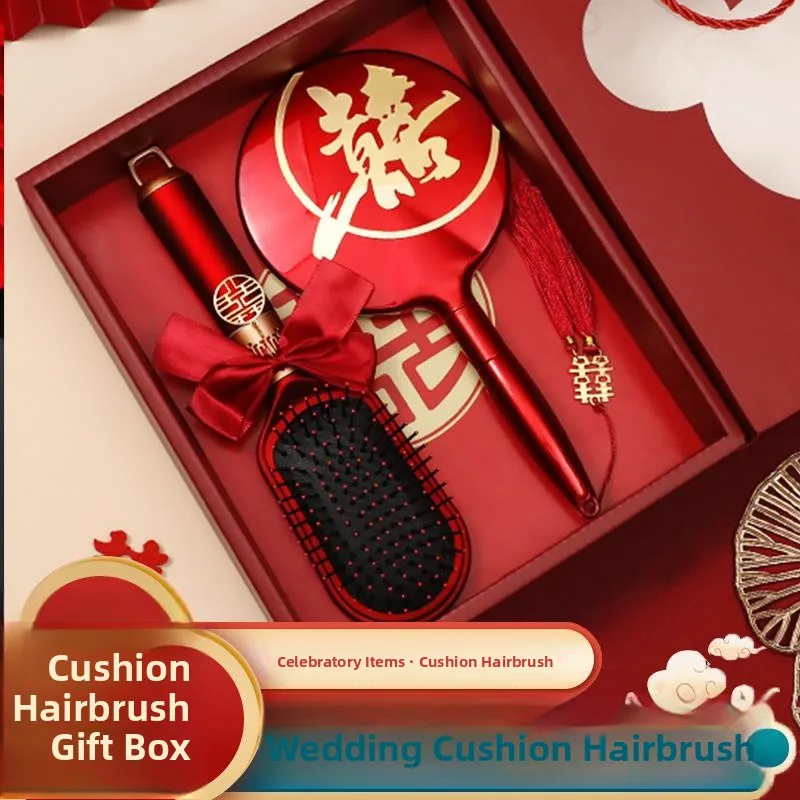 

Красный подарочный набор для свадьбы: зеркало для пары и расческа с воздушной подушкой для домашнего использования, для женской прически, для счастливой жизни, инструмент для личной гигиены