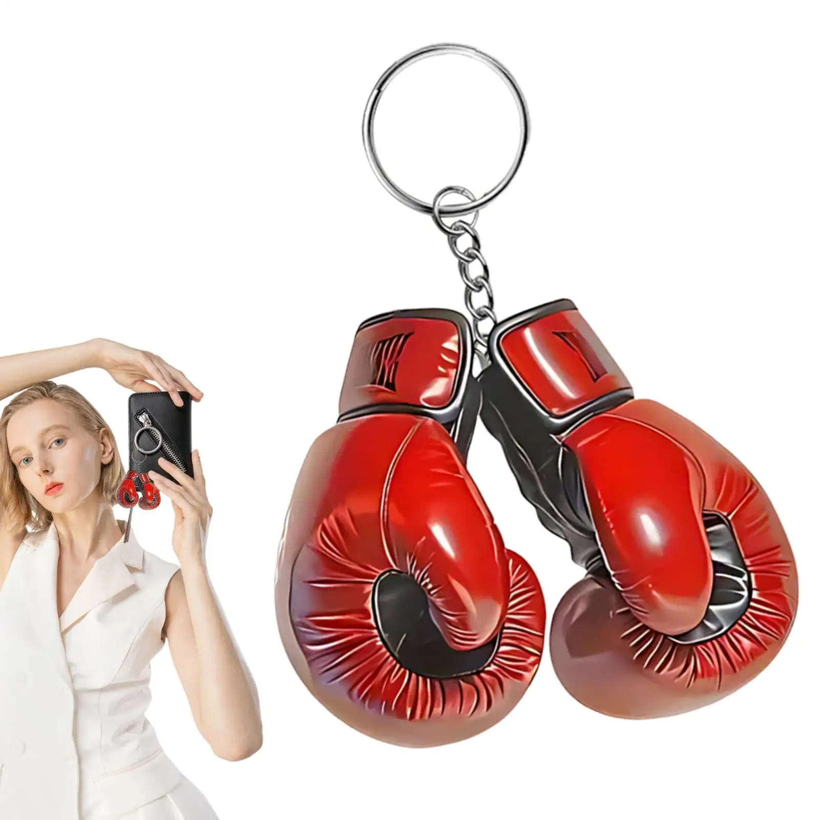 2D Boxing Glove Keychain Red Punching Mitten Pendant Creative Acrylic Bag Charm Portable Boxer Keyring for Women Men