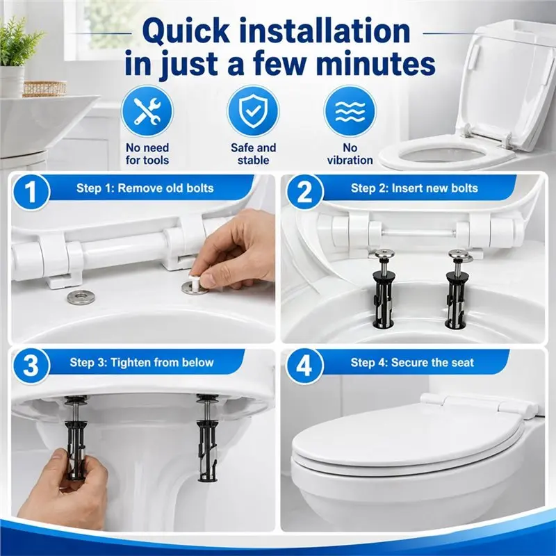 B17C Toilet Seat Bolt Replacement Kit- Fastener Screws Extra Long Downlock Nut Washers Gaskets