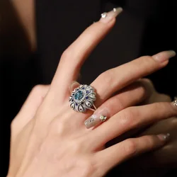 New Style Trendy Umbrella Flower Shiny CZ Zircon Thai Silver Female Ring Jewelry For Women Girlfriend Gifts Cheap
