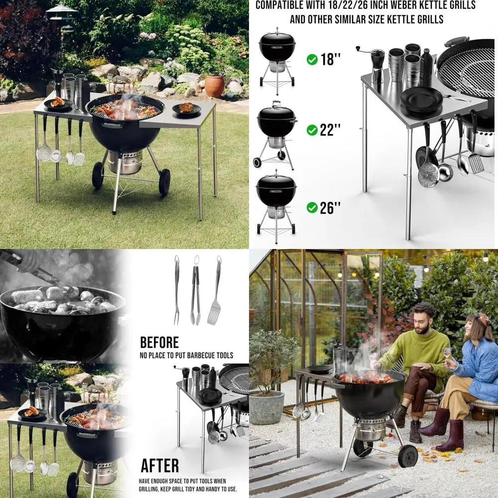 

Adjustable Height Stainless Steel Side Table for Weber 18-22 Charcoal Grills