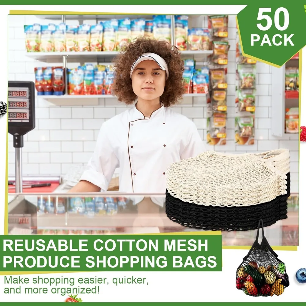 再利用可能なコットンメッシュ製品バッグ、バルクパック、マーケット、食料品、トート、洗えるショッピング、ビーチオーガナイザー、バルク食品用メッシュバッグ