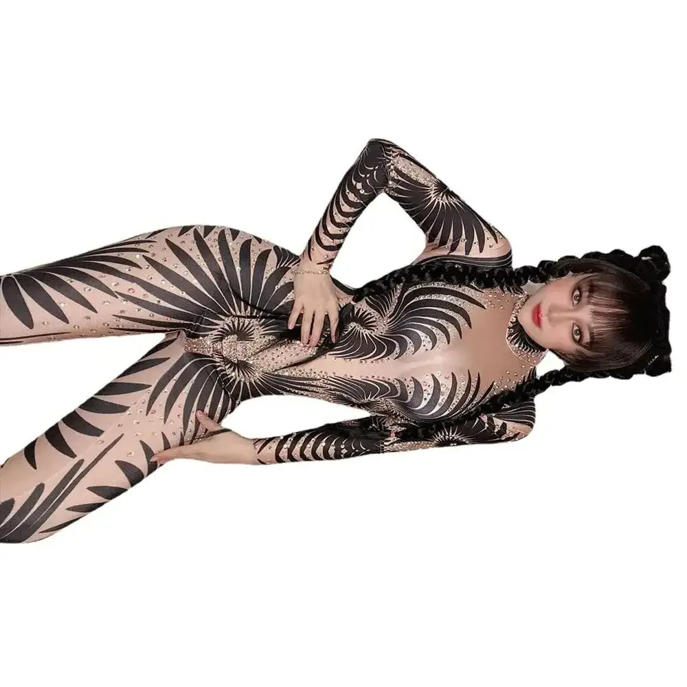 

Sparkly Rhinestones Jumpsuit Women Dance Performance Costume Female Stage Wear Party Nightclub Outfit