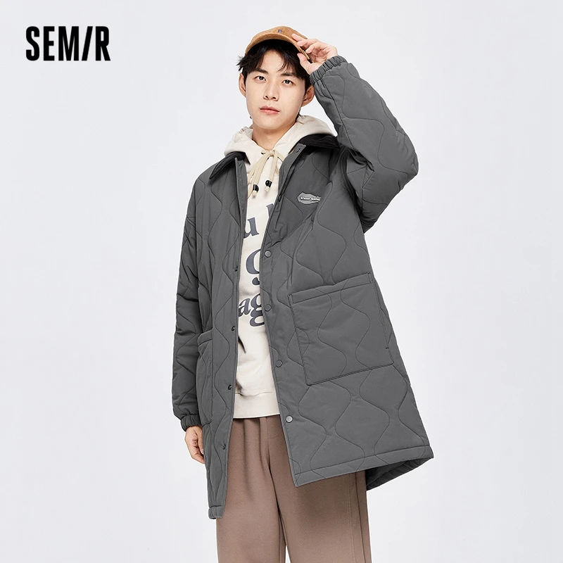 Semir Cotton Padded Coat Men Lightweight Gourd Loose Long Coat 2022 Winter Color Contrast High Street Fashion