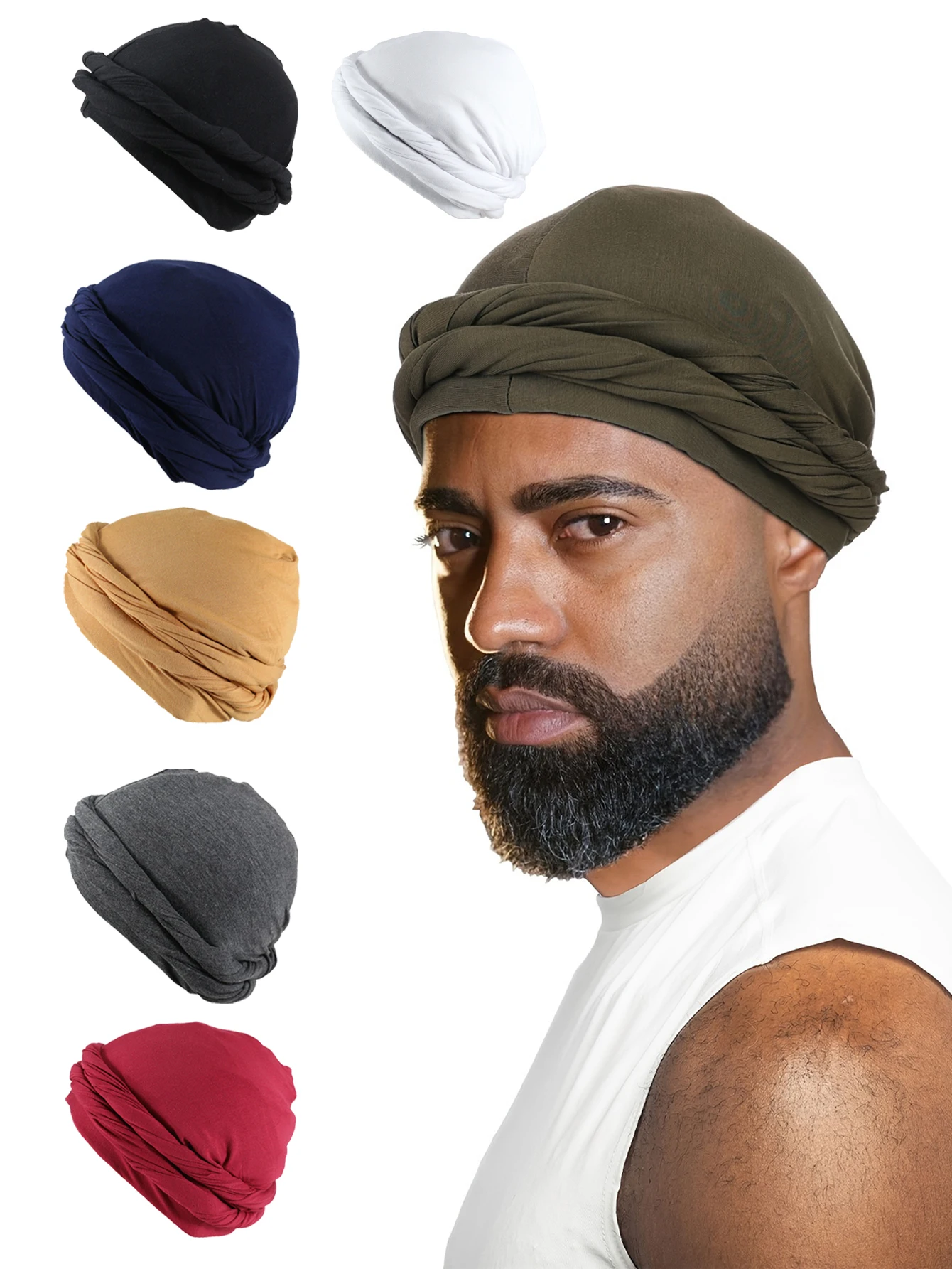 Pullover Turban For Men Hat Vintage Head Wraps For Men Stretch Modal And Satin Turban Scarf Tie For Hair