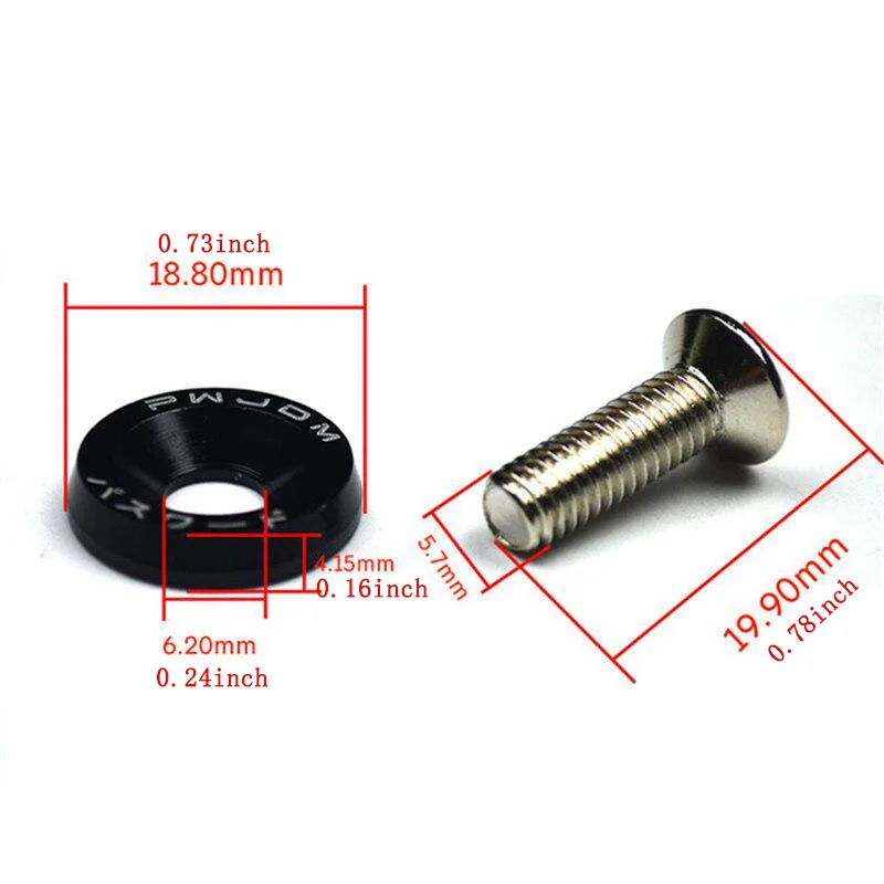 10pcs/set Car Modified Hex Fasteners Fender Washer Bumper Engine Concave Screws Aluminum Fender Washers and M6 Bolt