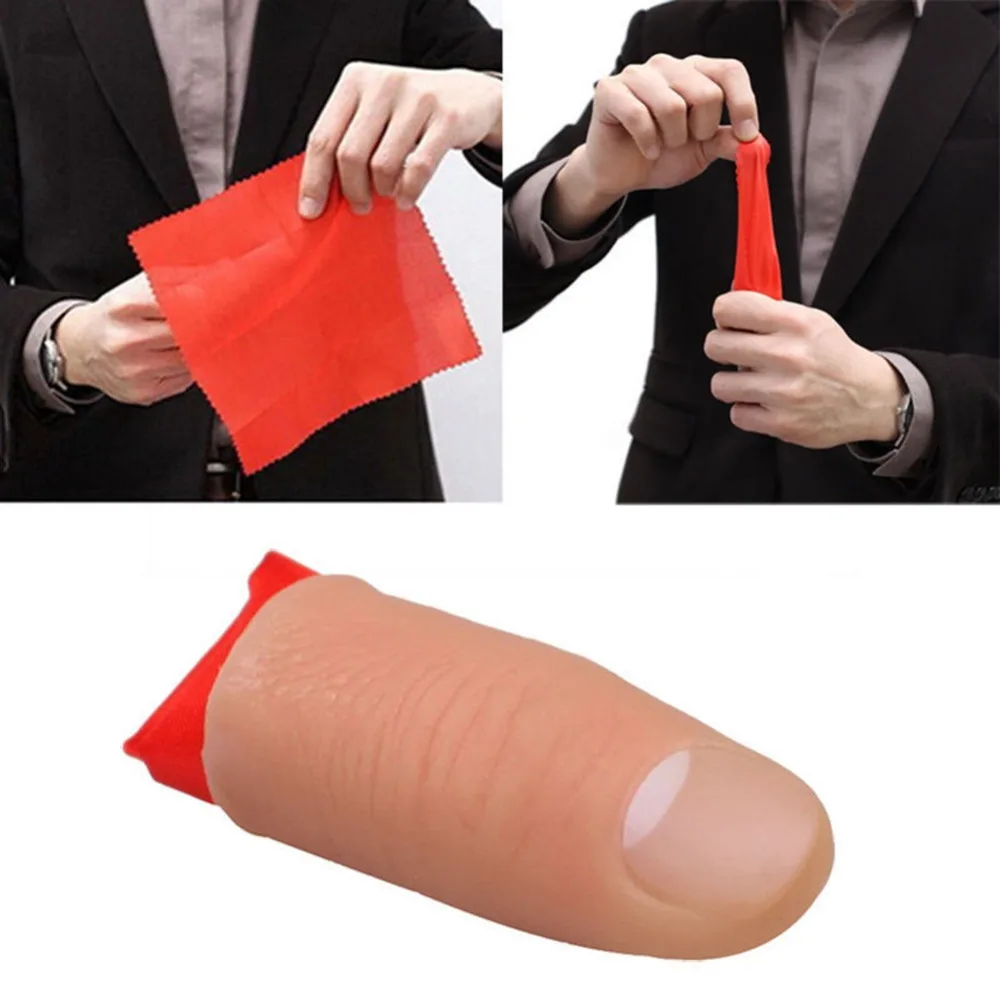 Fashion Finger Magic Tricks phantasy Props Close Up Vanish Appearing Plastic Finger Thumb Tip Red Silk Clothing