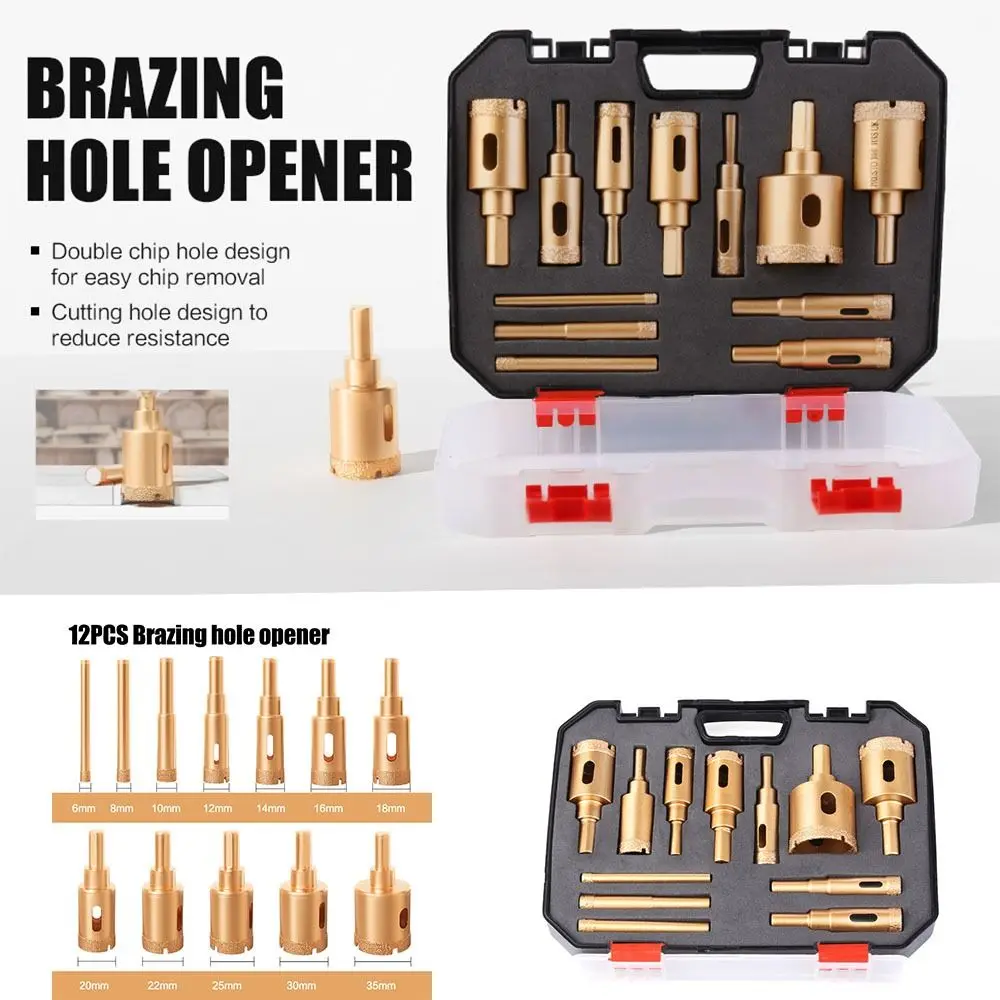 

12PCs/Box Wet And Dry Use Brazing Core Drill Bit Set Drilling/Hole Hexagonal Shank Hand Drill Hole Opener M10 No Slipping