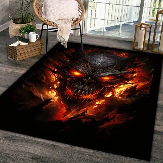 1 Piece Set of Luminous Skull Pattern Anti Slip Carpet Suitable for Living Room Bedroom Game Room Dormitory Carpet