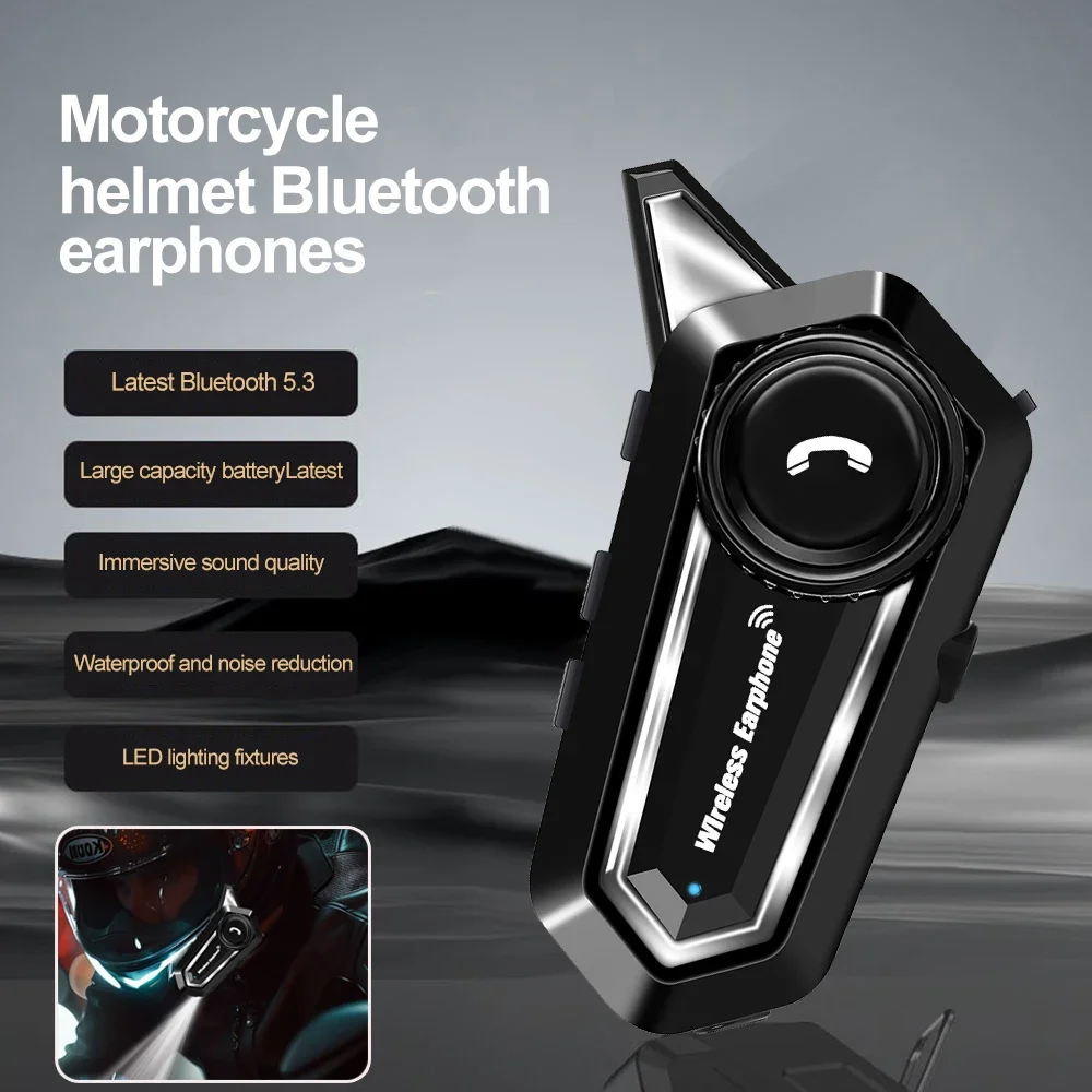 BT31 Motorcycle Helmet Headset Bluetooth 5.3 Voice Contro 500mAh Wireless Hands-on Talking Headset Waterproof with LED Lighting