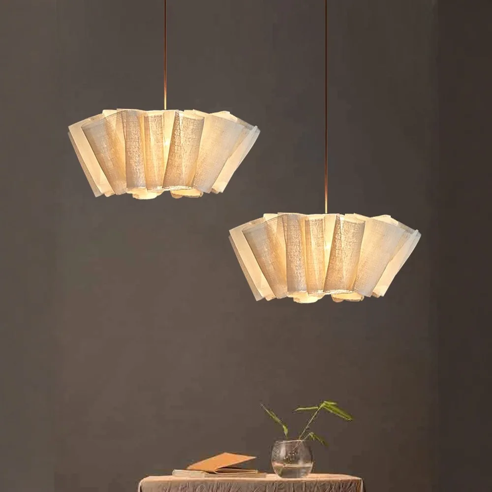 Wabi Sabi Fabric Pendant Light Adjustable Height Hanging Light Living Room Bedroom Kitchen Pendant Lamp Home Decor LED Lights