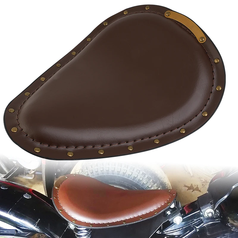 Universal Motorcycle Accessories Brown Retro PU Leather Solo Driver Seat For Harley Bobber Custom Honda Yamaha