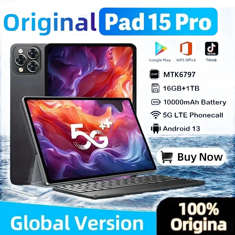 Global Version Pad 15 Pro Tablet Android13 11 Inch 16GB 1024GB 5G Dual SIM Phone Call GPS Bluetooth WiFi WPS Tablet PC Warranty