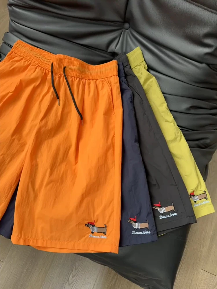 

Ice Silk Quick Dry Beach Shorts Men's Summer Youth Casual Loose Fit Five Inch Pockets Sporty Embroidery Durable Polyester