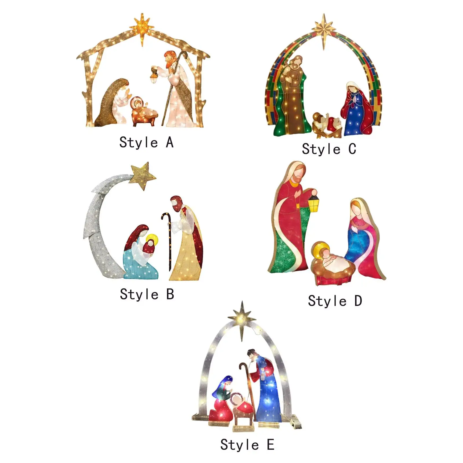 Christmas Nativity Scene Figurine Set with Light Crafts Religious Decor Acrylic Statues Sculpture Birth of Jesus Decorations