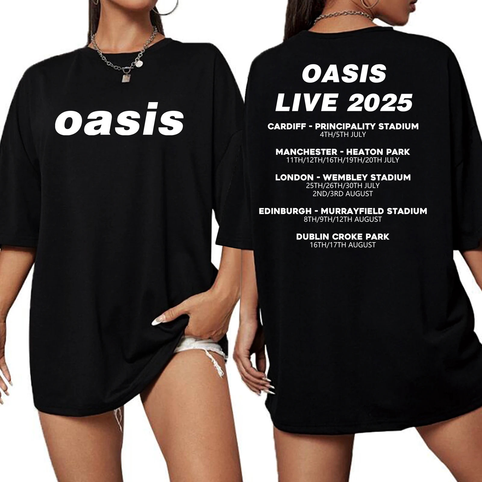 Oase Live 25 Tour extra großes T-Shirt O-Ausschnitt Kurzarm Mode Overs ize Shirts