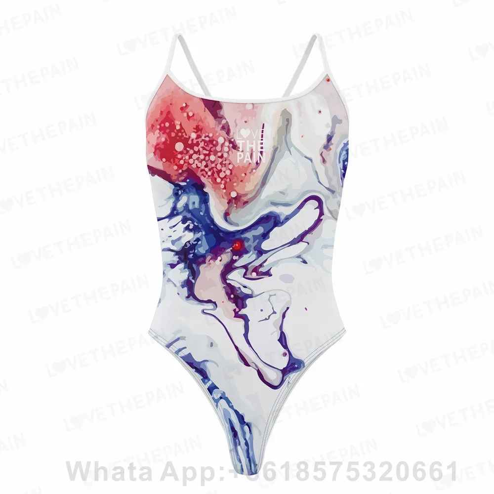 LOVE THE PAIN Traje de baño de una pieza, bikini sexy para mujer, traje de baño triangular con tirantes finos, traje de baño de competición de entrenamiento con función deportiva