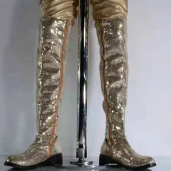 Goud Zilver Glitter Over-De-Knie Laarzen Voor Vrouwen Sexy Lovertjes Feest Lange Laarzen, Anti-Slip Podium Uitvoeren Platform Hoge Hakken Wester