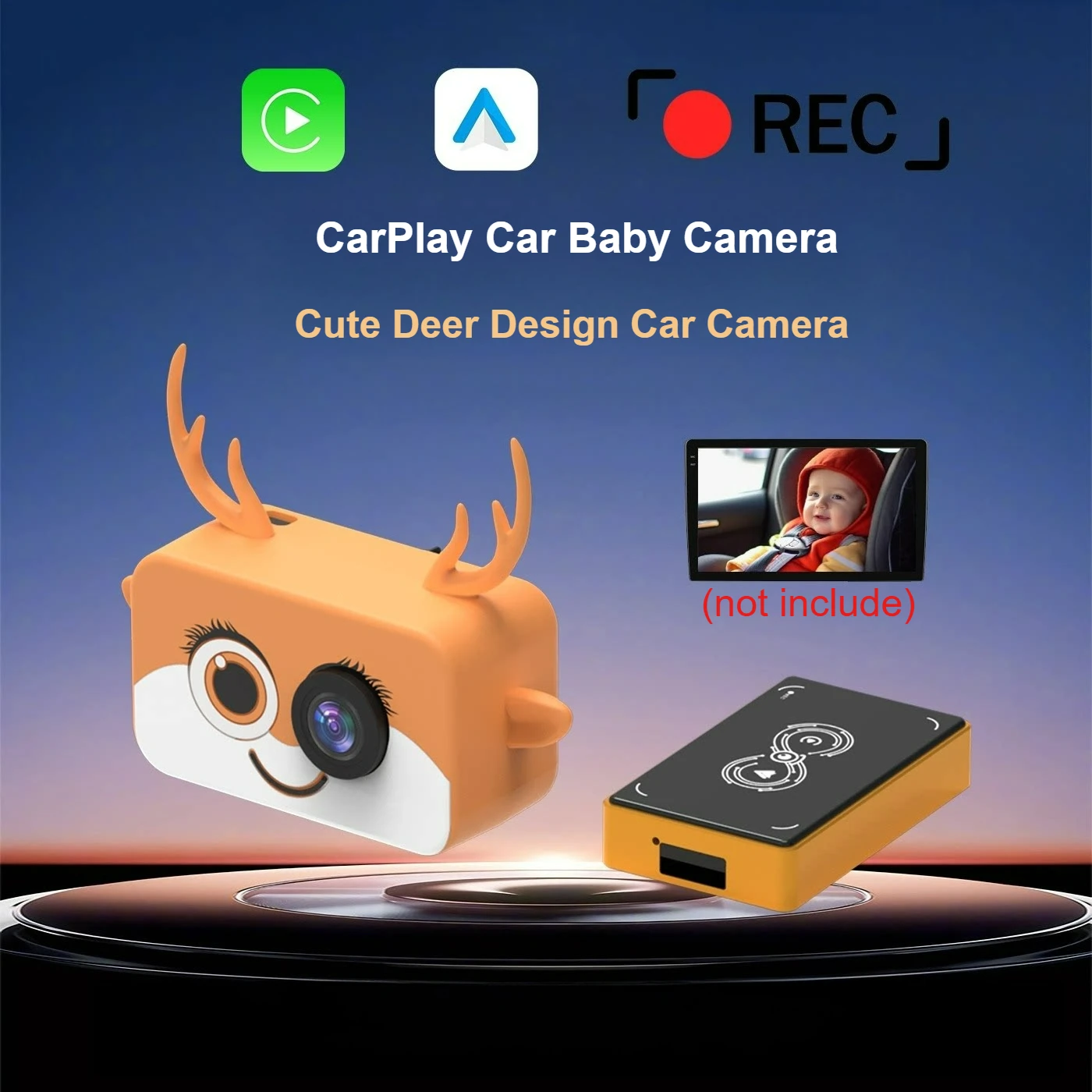 2in1 Wireless CarPlay Adapter Baby Car Camera Backseat Car Child Safety Monitor Plug and Play for OEM Wired CarPlay Car Stereo