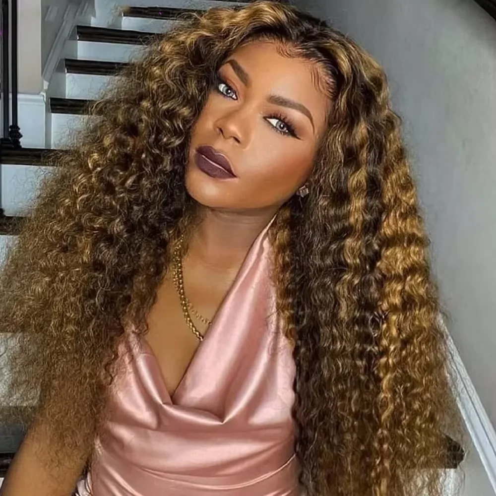 

200% Highlight Wig Human Hair 13x4 Curly Wigs Honey Blonde Lace Front Wigs For Women 40 Inch Ombre Colored Deep Wave Frontal Wig
