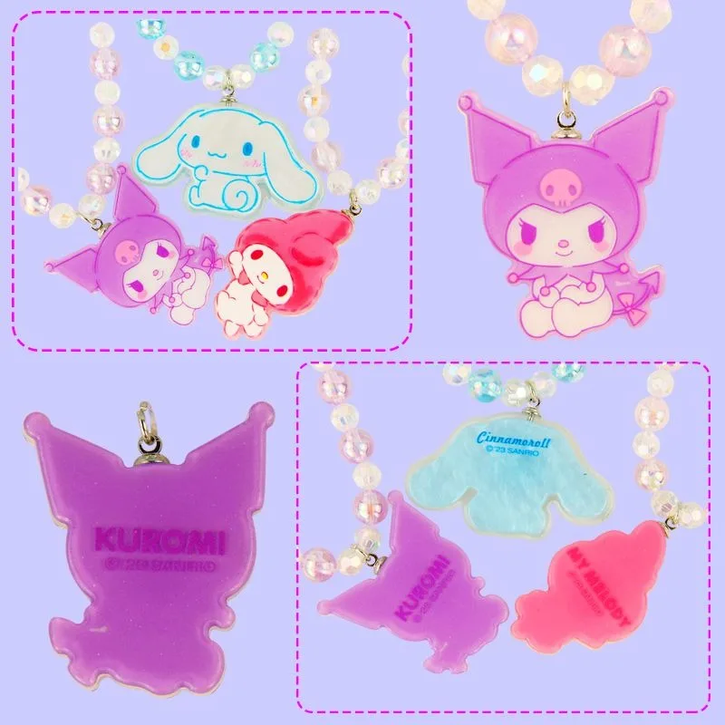 New Sanrio Cinnamoroll Kuromi My melody anime cartoon cute kawaii style children's glitter necklace ring earrings wholesale