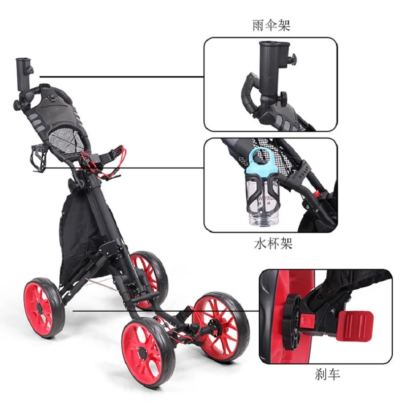 Carrello da Golf pieghevole in lega di alluminio 4 ruote sacca da Golf Pull Push Cart portaombrelli carrello regolabile con freno a pedale