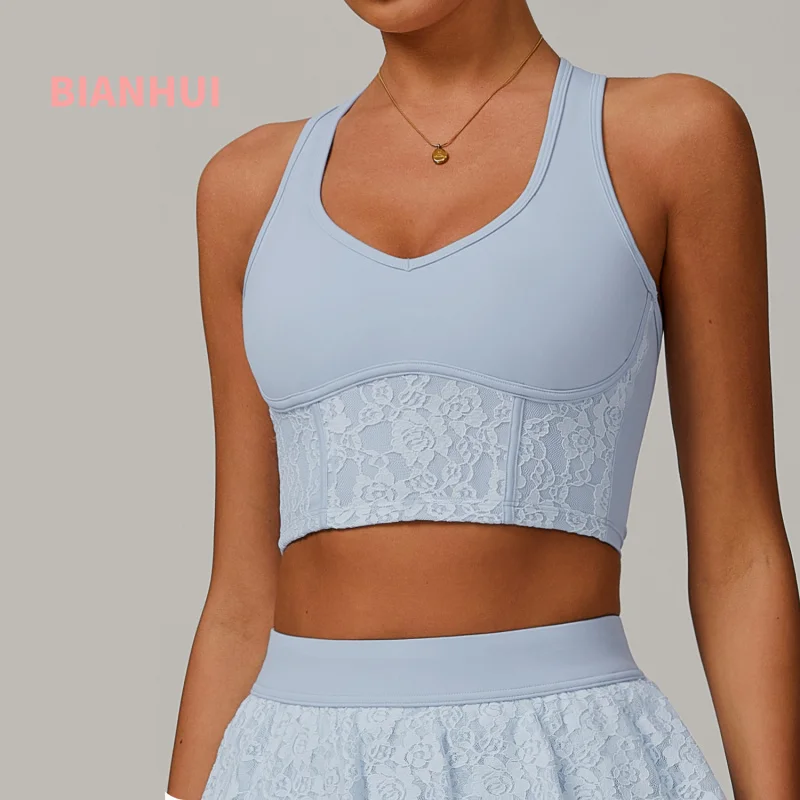 

BIANHUI Lace Bare Sensation Yoga Vest Mesh Breathable Beauty Back Women's Sports Breastplates Running Fitness Top Yoga Clothing